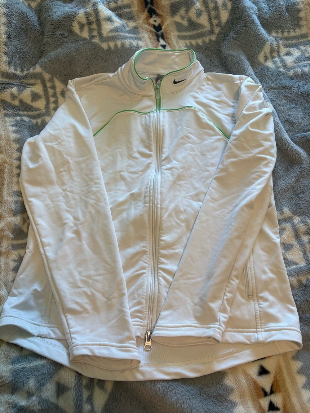 Nike Women’s White Full-Zip Jacket with Green Piping